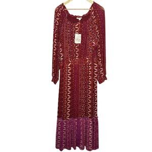 Knox Rose Maxi Dress Womens 1X Red Boho-Chic